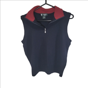 Brooks Brothers Saxxon Wool 1/4 Zip Sleeveless Navy Top